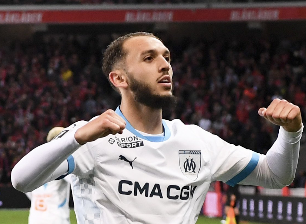 Amine Gouiri célèbre son but avec Marseille face à Lille en Ligue 1