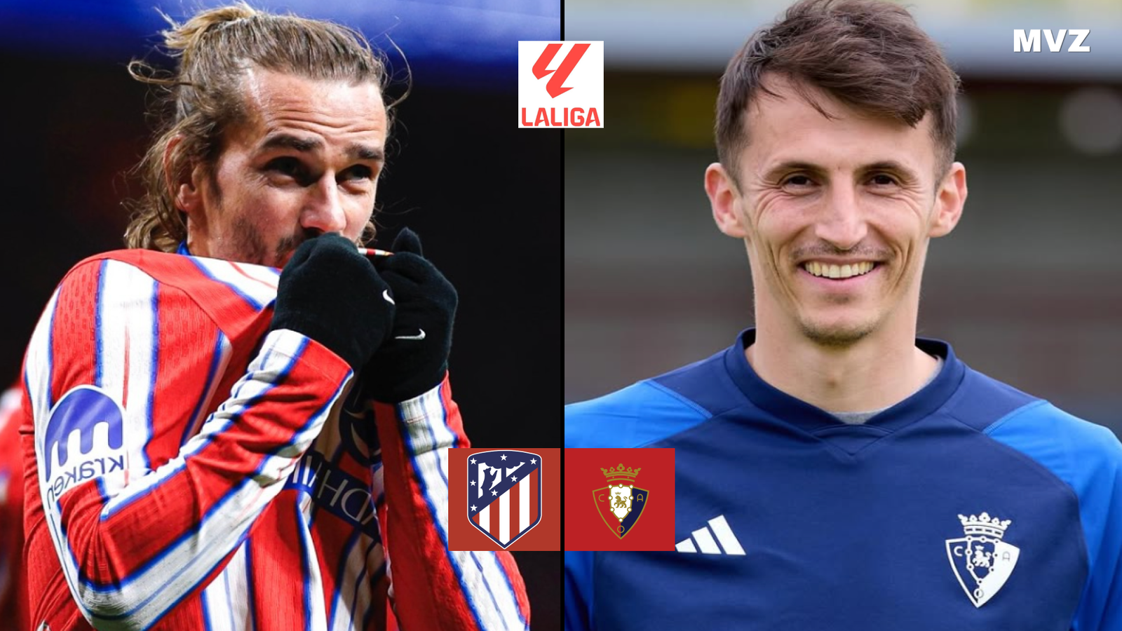 Antoine Griezmann avec l’Atlético Madrid face à Ante Budimir de Osasuna en Liga