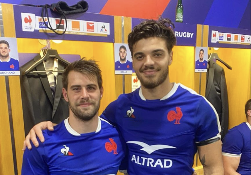 Arthur Retière avec Romain Ntamack en Équipe de France de rugby