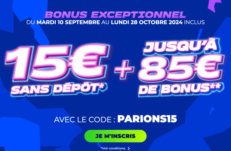 Bonus de 15 euros offerts sur Parions Sport pour parierqui se termine lundi 28 octobre 2024 inclus 