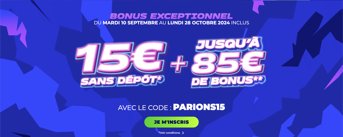 Bonus de Bienvenue Exceptionnel sur Parions Sport : 15 euros offerts sans dépôt et jusqu’à 85 euros de bonus avec le code PARIONS15