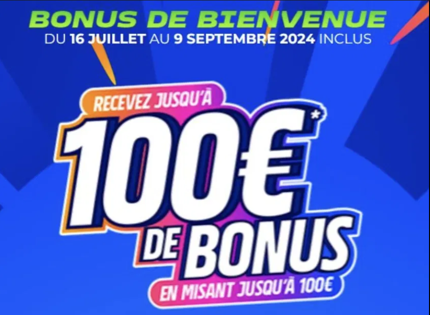 Bonus de Bienvenue Parions Sport 100€ offerts jusqu’au 9 septembre 2024 inclus