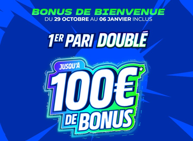 Bonus de bienvenue Parions Sport en Ligne le premier pari est doublé jusqu’à 100€ du 29 octobre au 6 janvier