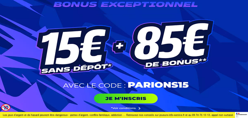 Bonus de Bienvenue Parions Sport pour parier sur la Ligue Europa : 15€ offerts + 85€ de bonus