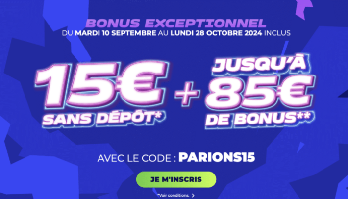 Bonus Parions Sport 15 euros offerts sans déposer d’argent pour parier