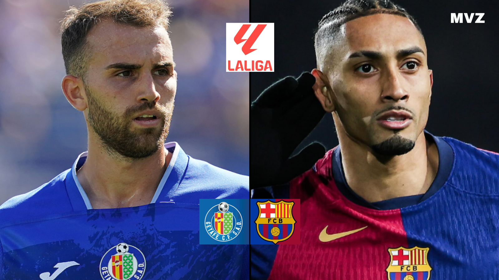 Borja Mayoral attaquant de Getafe face à Raphinha du FC Barcelone en Liga
