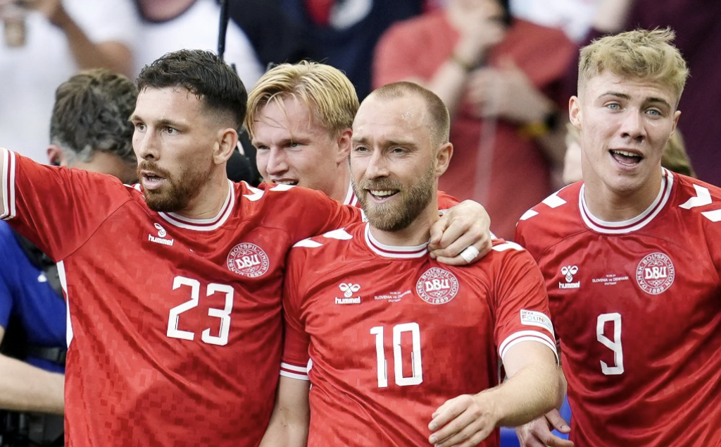 But Eriksen avec le Danemark face à la Slovénie à l’Euro 2024