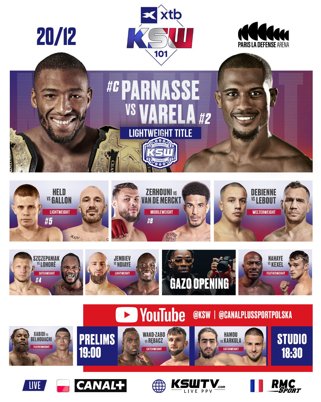 Carte complète du KSW 101 avec Salahdine Parnasse vs Wilson Varela en tête d’affiche de l’évènement de MMA