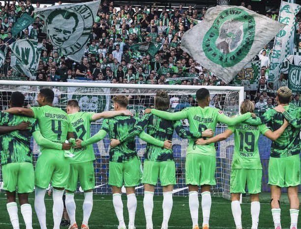 Célébration des joueurs de Wolfsburg après leur victoire face à leur public