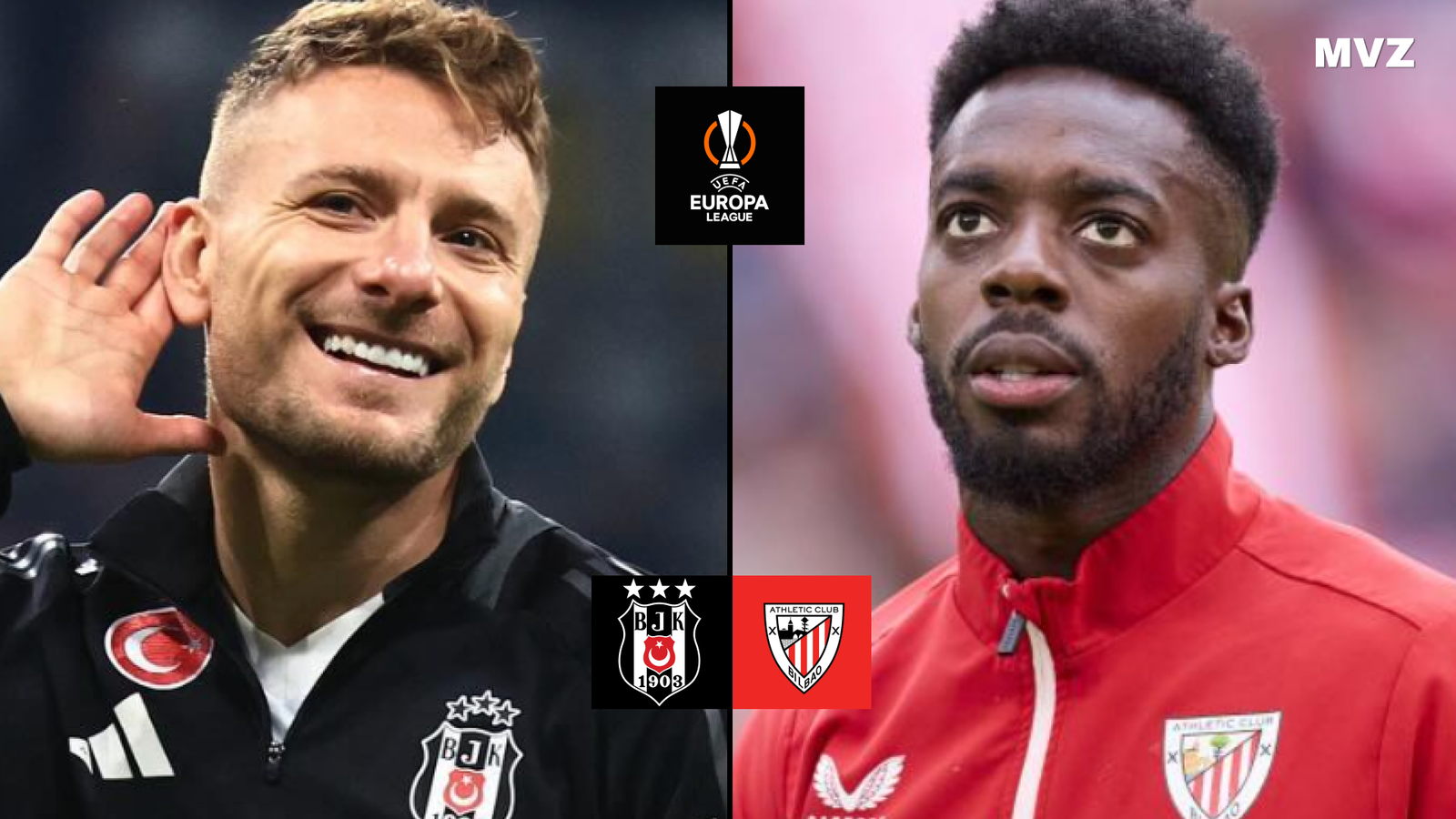 Ciro Immobile attaquant de Besiktas et Inaki Williams de l’Athletic Bilbao en Ligue Europa