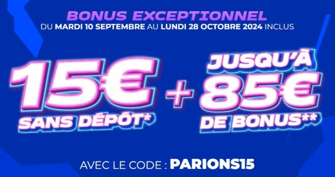 Code : PARIONS15 sur Parion Sport pour avoir 15€ offerts lors de l’inscription