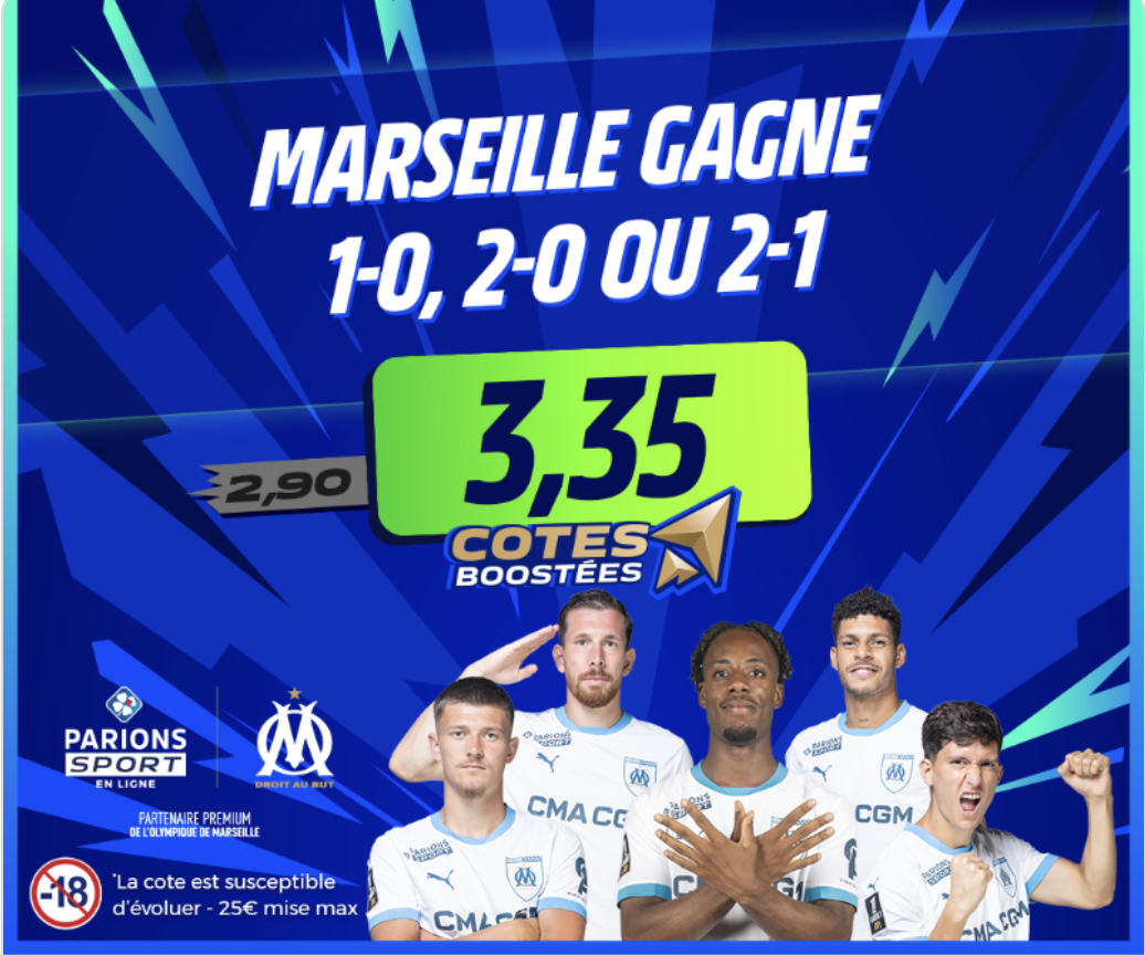 Cote boostée de Parions Sport en Ligne pour Marseille face à Auxerre en Ligue 1