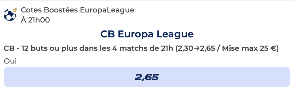Cote Boostée de Parions Sport pour parier sur AS Rome vs Athletic Bilbao en Ligue Europa et les 3 autres matchs de 21h