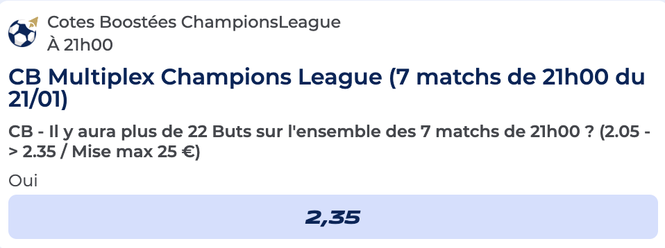 Cote Boostée de Parions Sport pour parier sur Club Brugge vs Juventus et les 7 autres matchs de Ligue des Champions mardi 21 janvier 2025