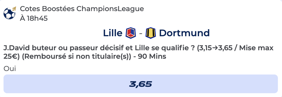 Cote Boostée de Parions Sport pour parier sur Lille vs Dortmund en Ligue des Champions
