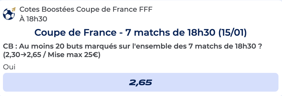 Cote Boostée de Parions Sport pour parier sur Stade Briochin vs Annecy en Coupe de France
