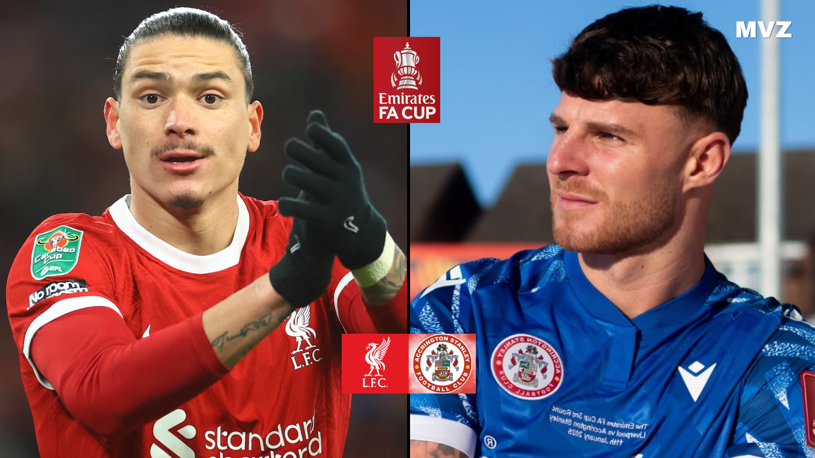 Darwin Nunez avec Liverpool face à un joueur de Accrington en FA Cup