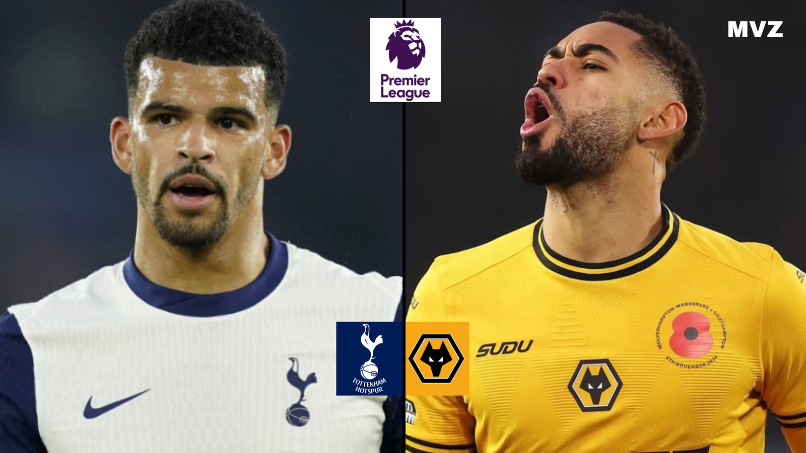 Dominic Solanke avec Tottenham face à Matheus Cunha des Wolves en Premier League