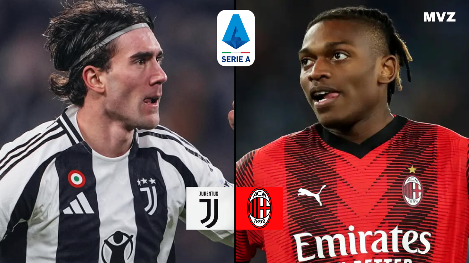 Dusan Vlahovic attaquant Juventus face à Rafael Leao de l’AC Milan en Serie A