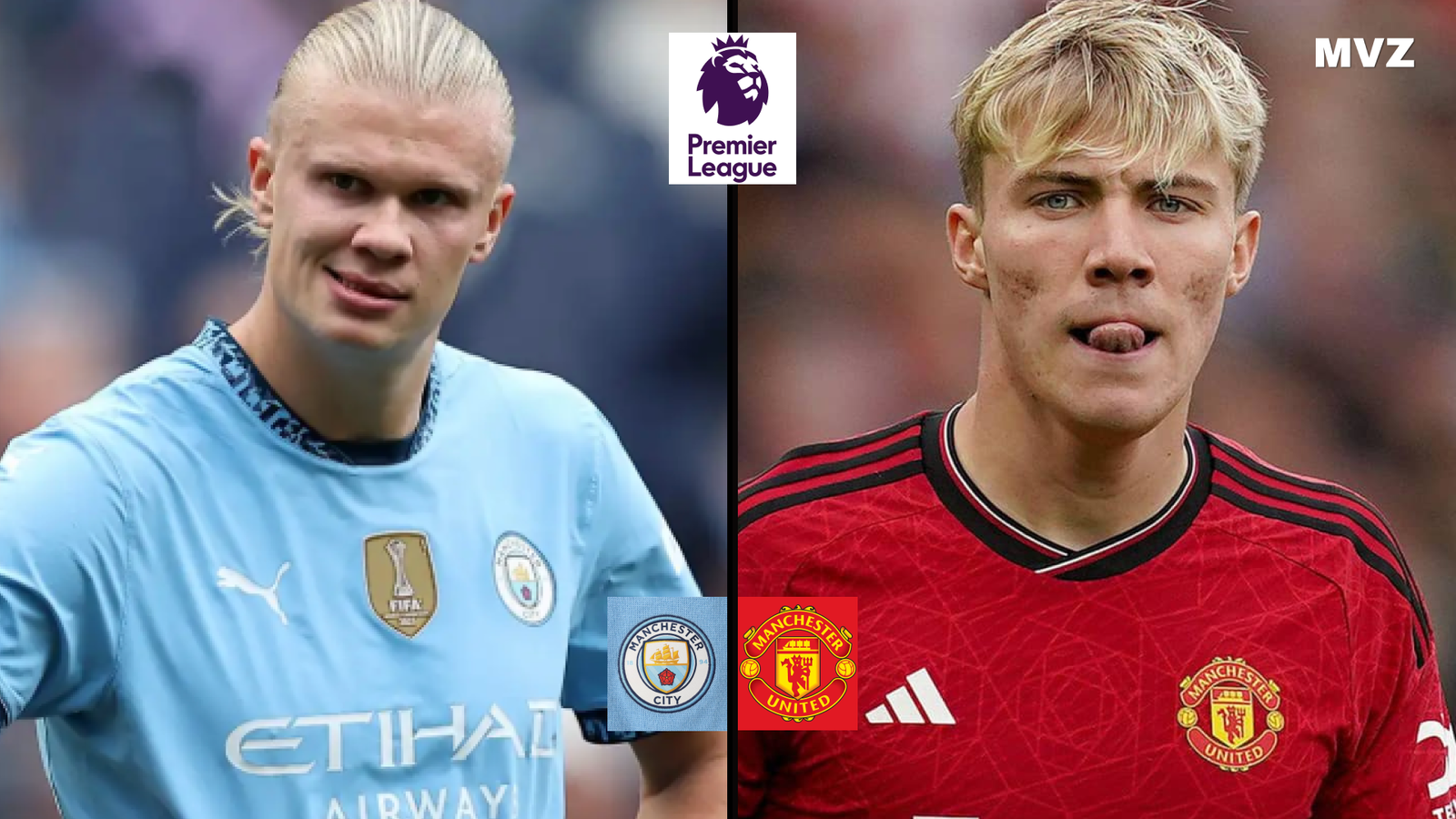 Erling Haaland avec Manchester City face à Rasmus Højlund avec Manchester United en Premier League