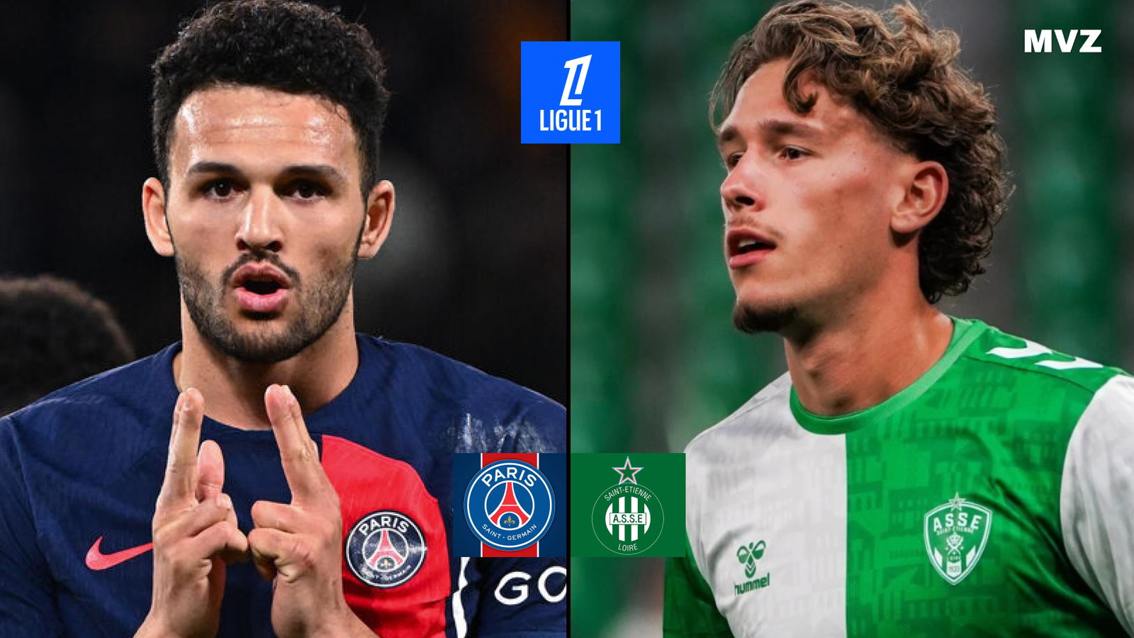 Gonçalo Ramos avec le PSG face à Lucas Stassin de Saint-Étienne en Ligue 1