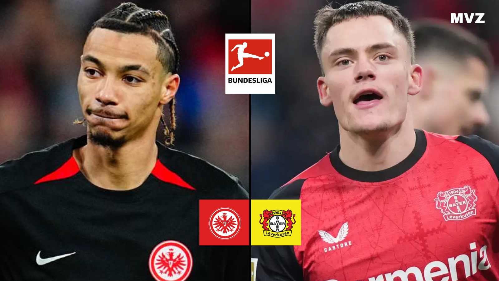 Hugo Ekitke avec Francfort face à Florian Wirtz du Bayer Leverkusen en Bundesliga