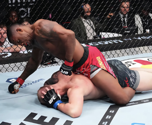 Jailton Almeida au dessus de Serghei Spivac lui assène des coups et le met KO en MMA à l’UFC 311