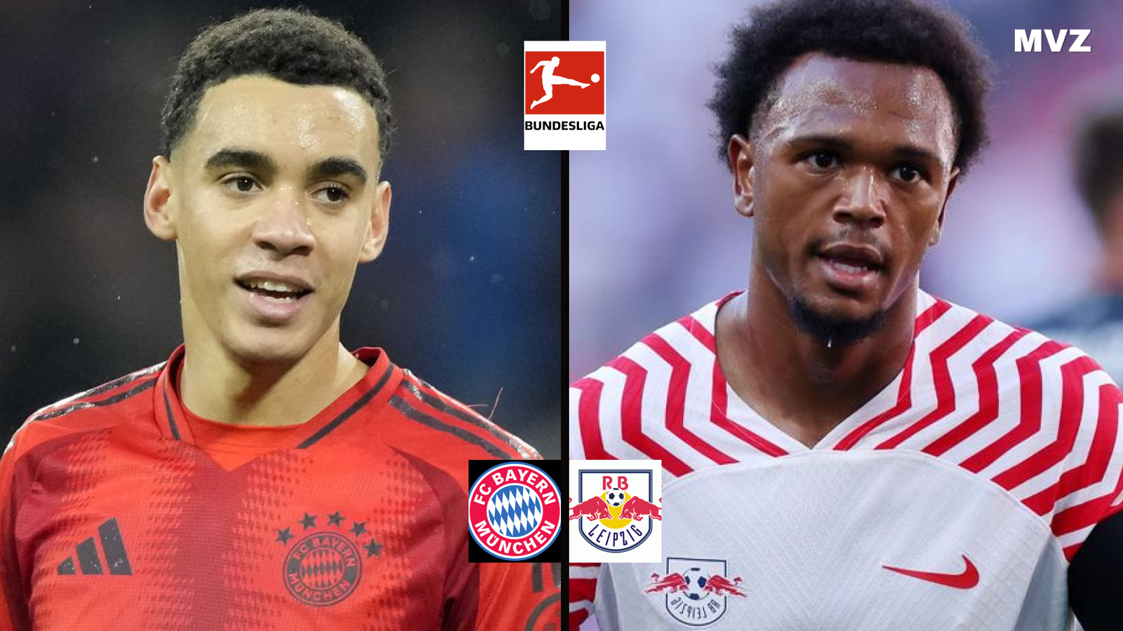 Jamal Musiala avec le Bayern Munich face à Lois Openda du RB Leipzig