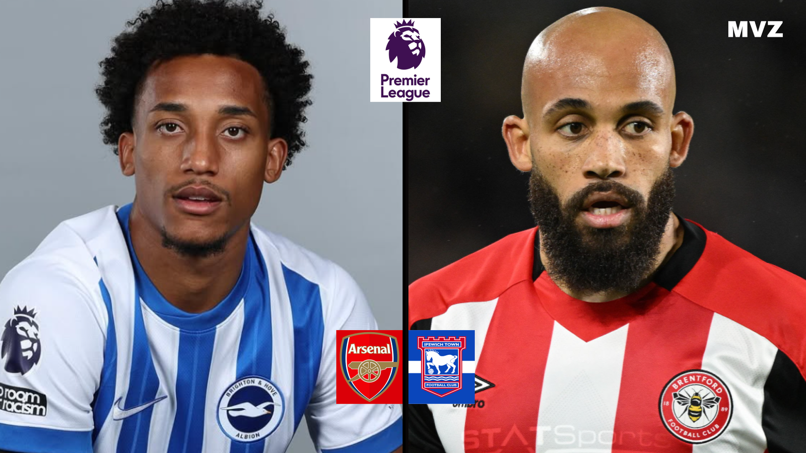 Joao Pedro avec Brighton face à Bryan Mbeumo de Brentford en Premier League