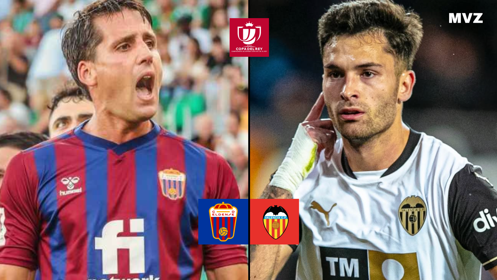 Juanto Oturno avec Eldense face à Hugo Duro de Valence en Coupe du Roi