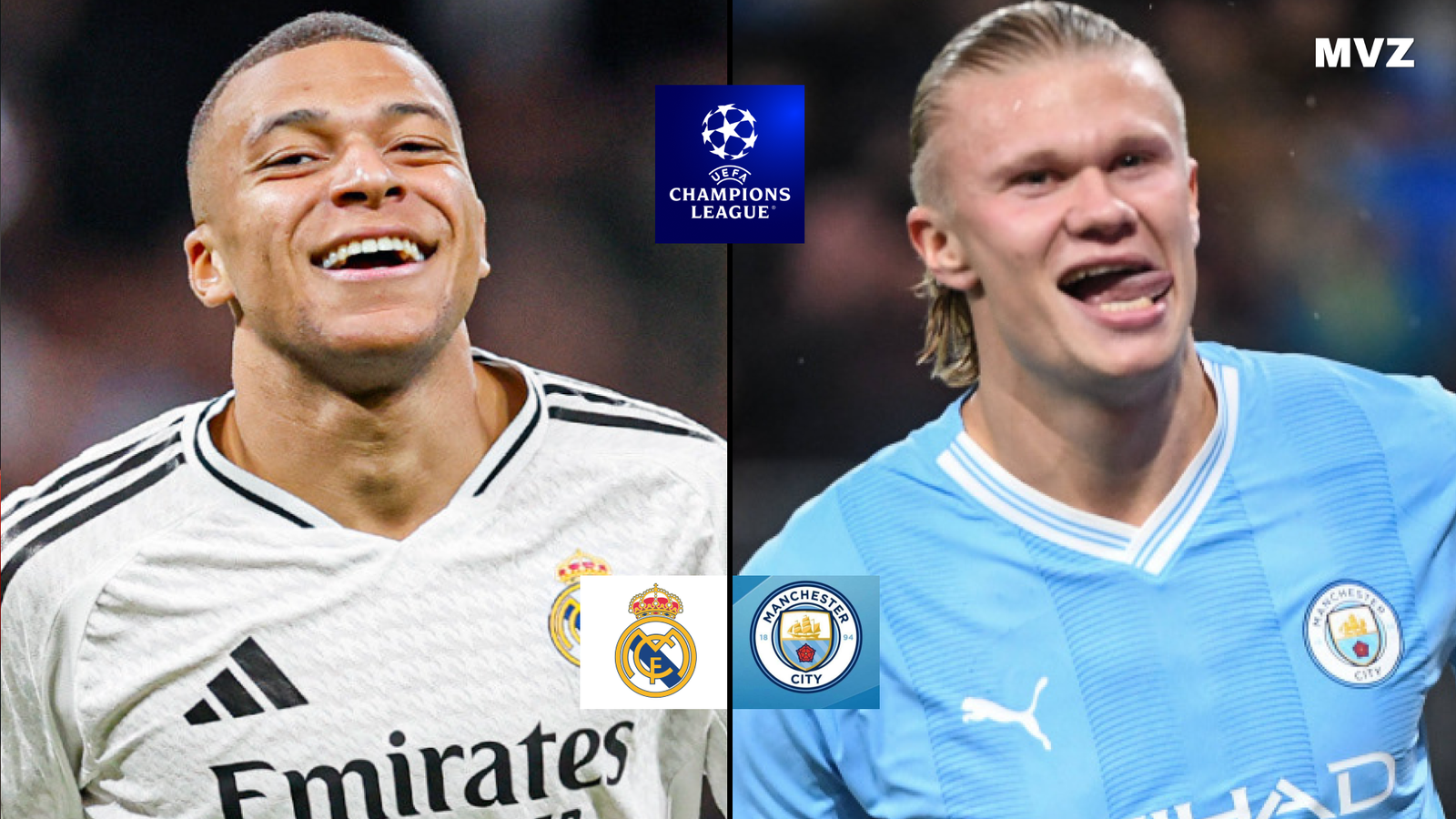 Kylian Mbappé avec le Real Madrid face à Erling Haaland de Manchester City en Ligue des Champions