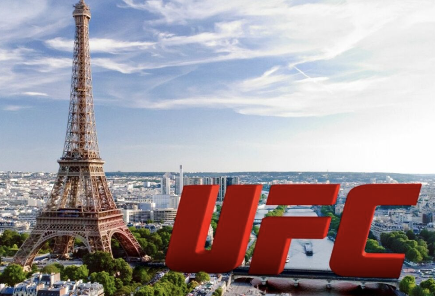 La Tour Eiffel avec le Logo UFC à côté pour annoncer l’UFC Paris en MMA