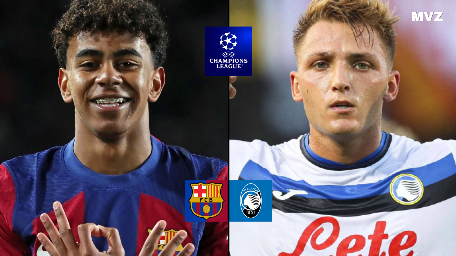 Lamine Yamal attaquant FC Barcelone et Mateo Retegui attaquant Atalanta en Ligue des Champions