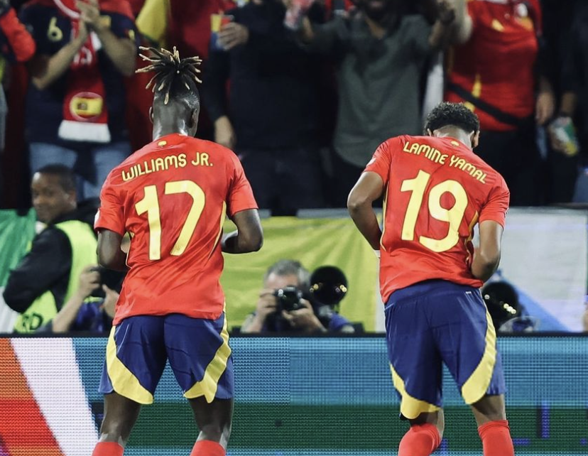 Lamine Yamal et Nico Williams célèbration but avec l’Espagne lors de l’Euro 2024