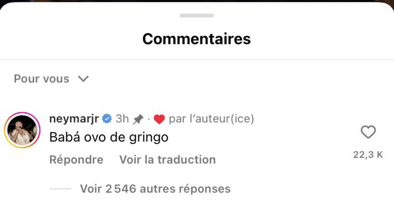 Le commentaire instagram de Neymar sous un post bienveillant sur Mbappé