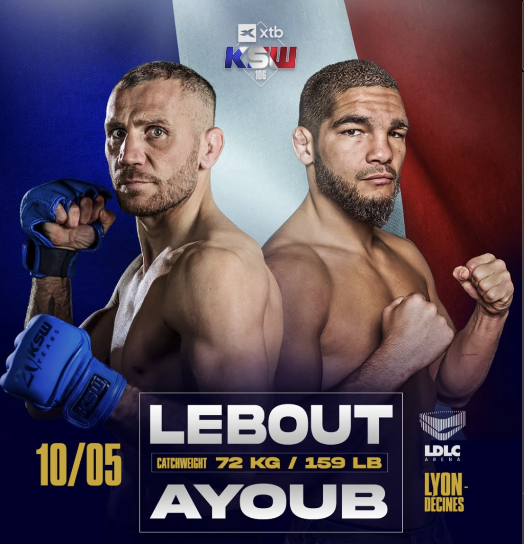 Lebout face à Ayoub pour leur combat de MMA au KSW le 10 mai 2025