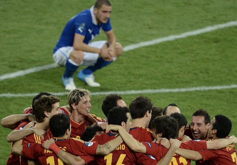 Les joueurs Espagnol qui fêtent leur victoire face à l’Italie à l’Euro 2012