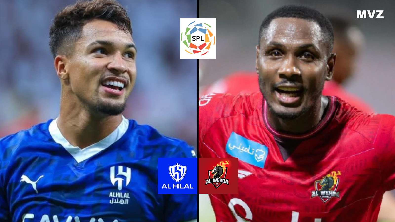 Marcos Leonardo attaquant de Al-Hilal face à Odion Ighalo de Al Wehda en Saudi Pro League