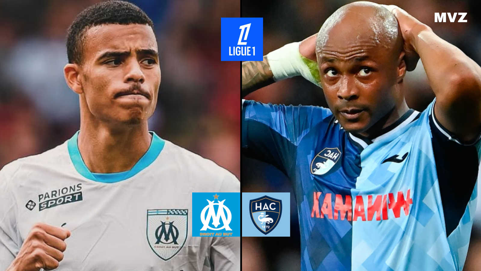 Mason Greenwood avec l’OM face à André Ayew du Havre en Ligue 1