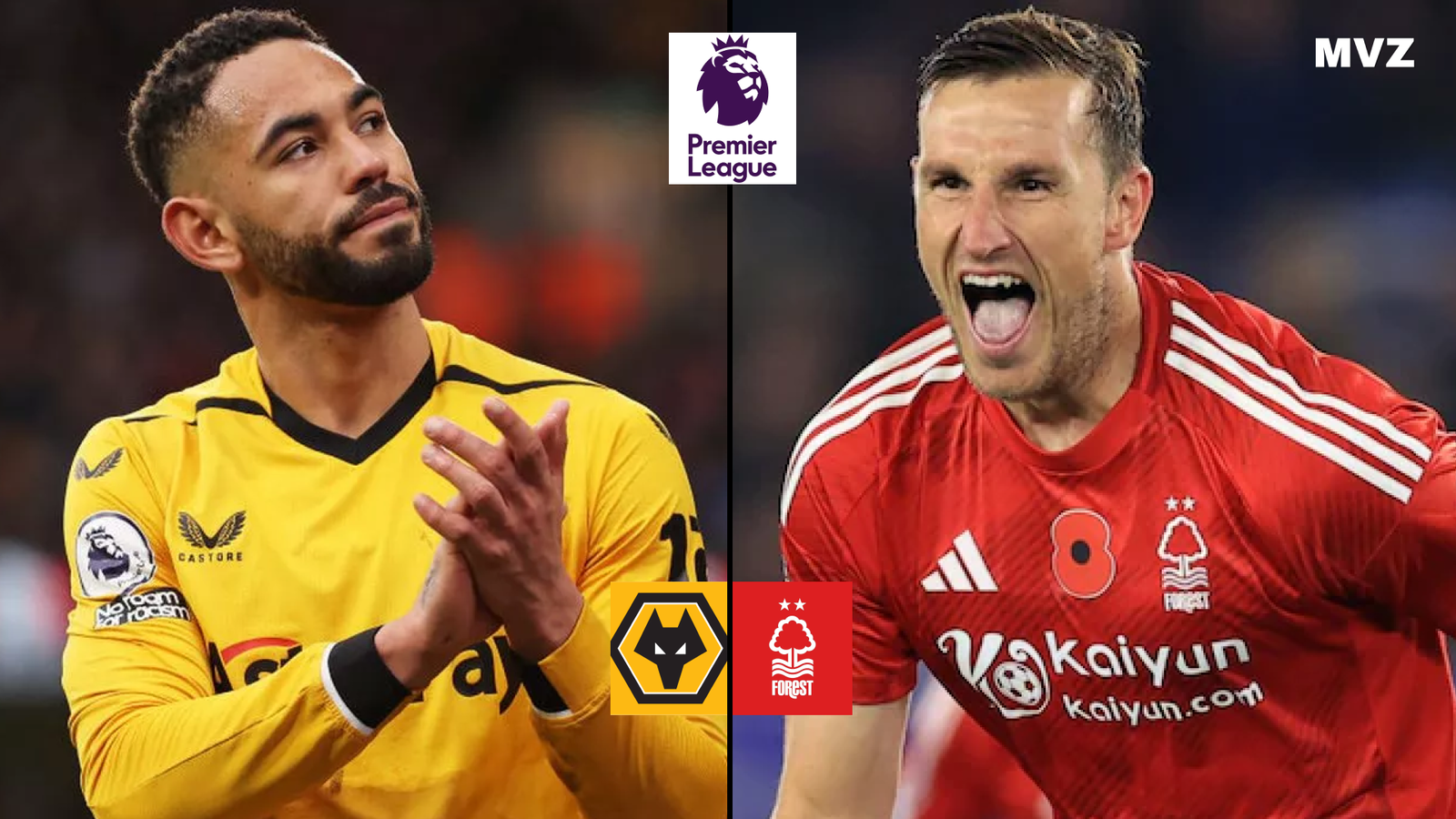 Matheus Cunha avec Wolves face à Chris Wood de Nottingham en Premier League