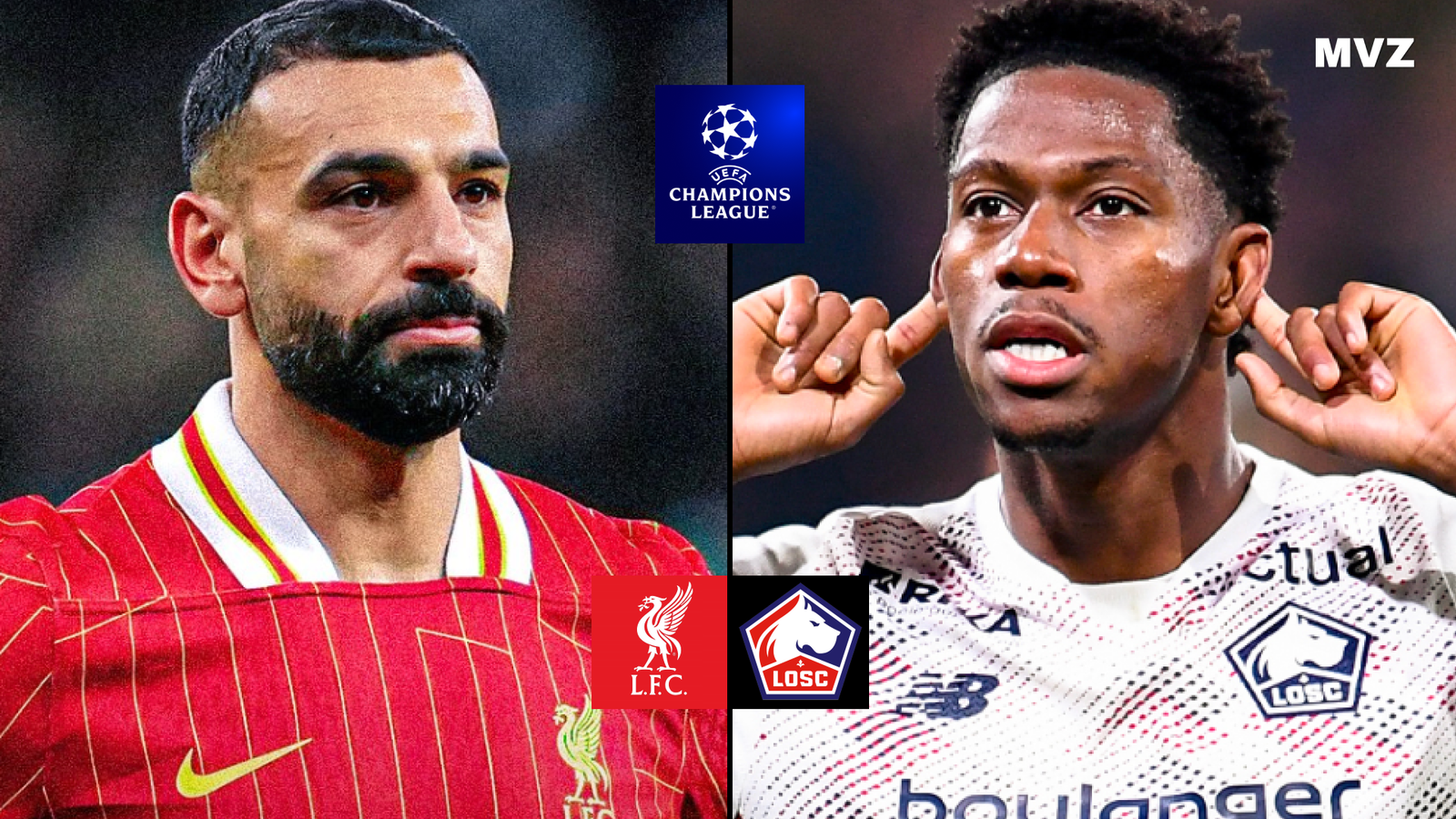 Mohamed Salah attaquant de Liverpool et Jonathan David attaquant de Lille en Ligue des Champions