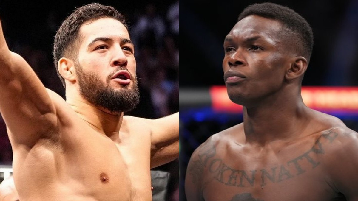 Nassourdine Imavov et Israel Adesanya dans une cage de l’UFC avant un combat de MMA