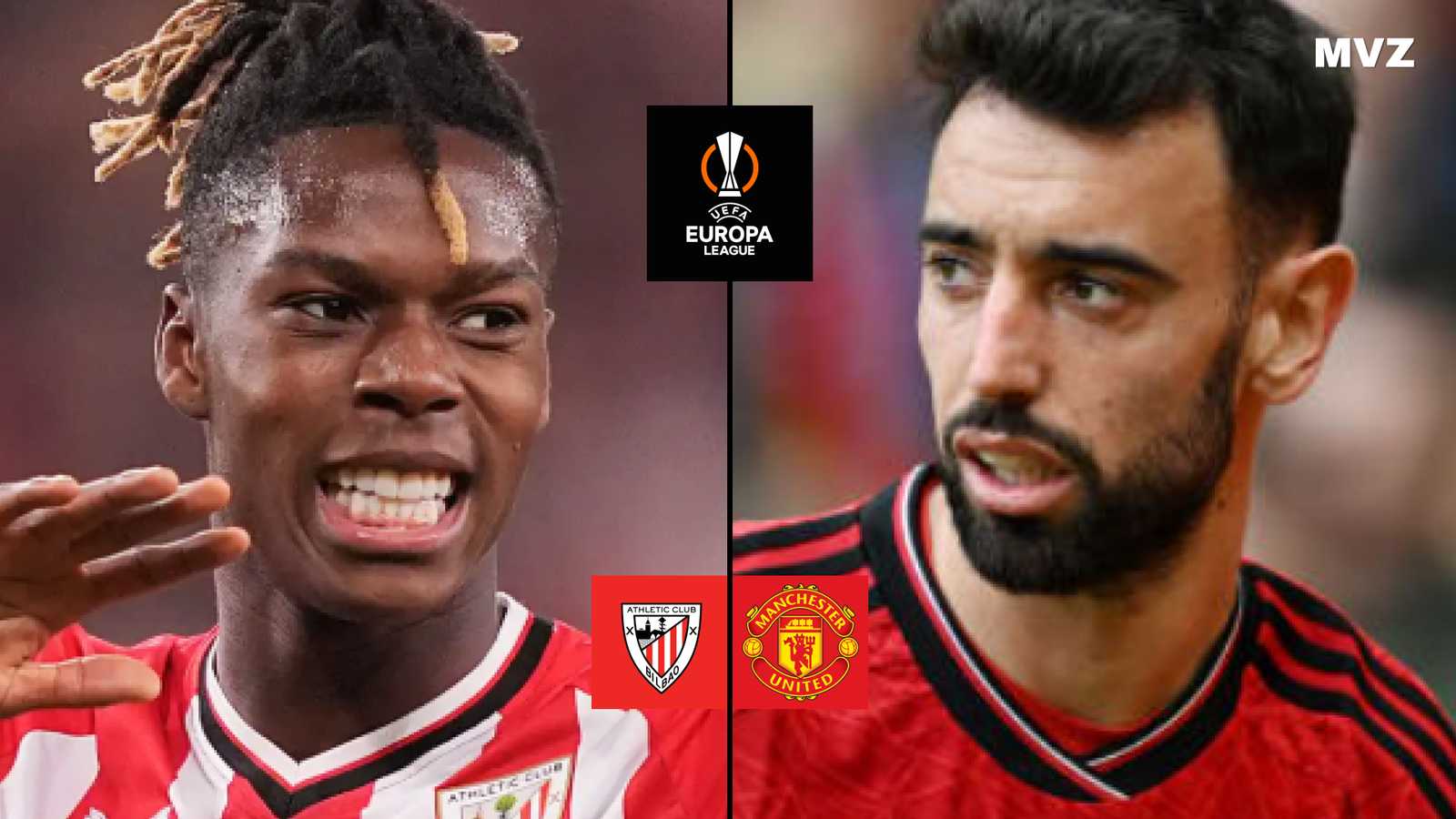 Nico Williams avec l’Athletic Bilbao et Bruno Fernandes avec Manchester United en Ligue Europa