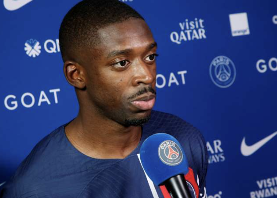 Ousmane Dembélé au micro après la victoire du PSG face au Havre 16 août 2024