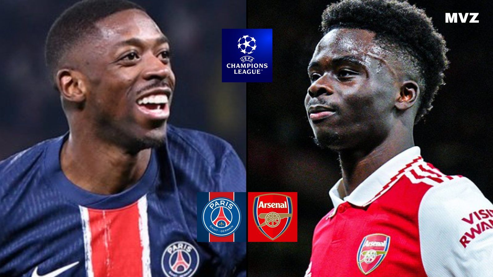 Ousmane Dembélé avec le PSG face à Bukayo Saka avec Arsenal en Ligue des Champions