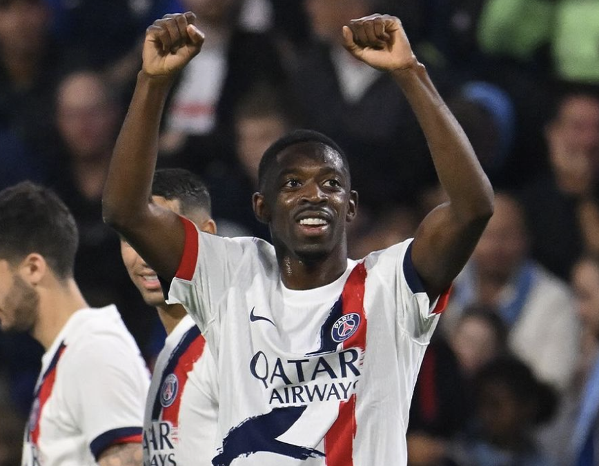 Ousmane Dembélé célèbre son but face au Havre avec le PSG 16 août 2024