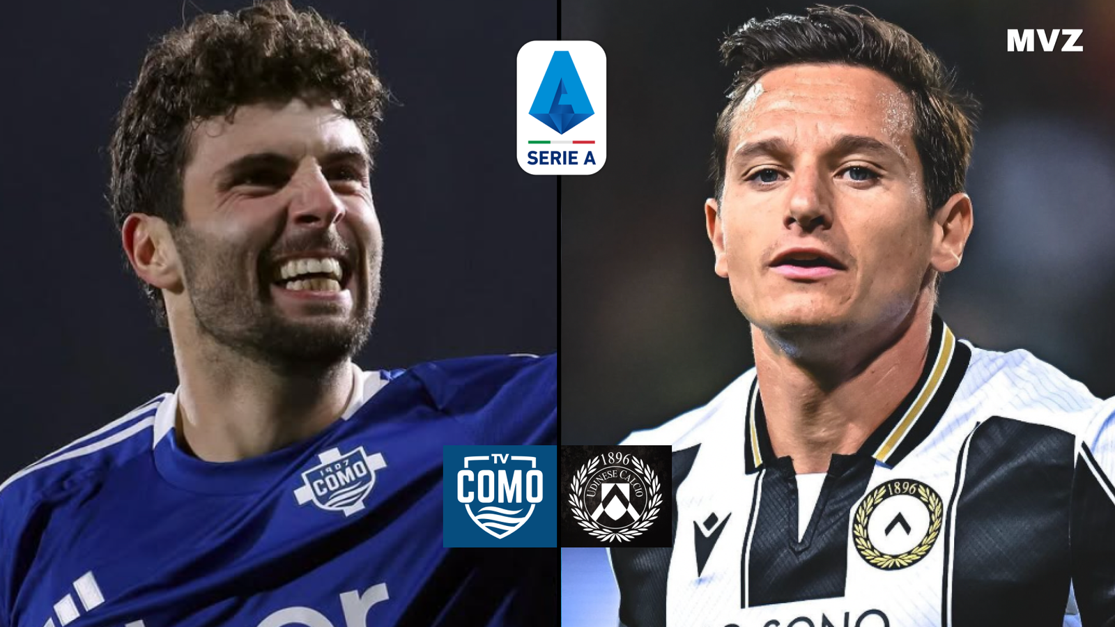 Patrick Cutrone avec Como face à Florian Thauvin de Udinese en Serie A