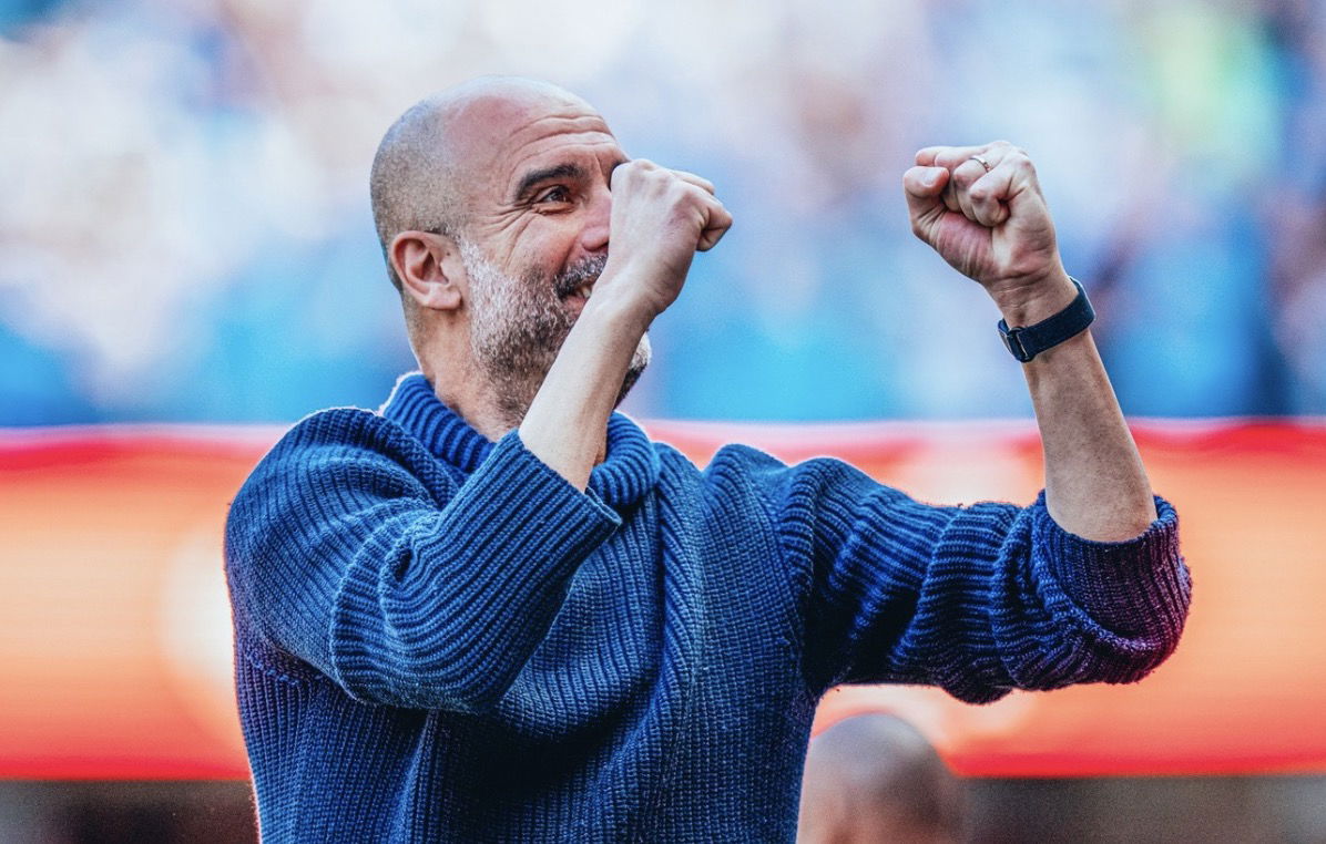 Pep Guardiola célèbre la victoire face à West Ham 19 mai 2024