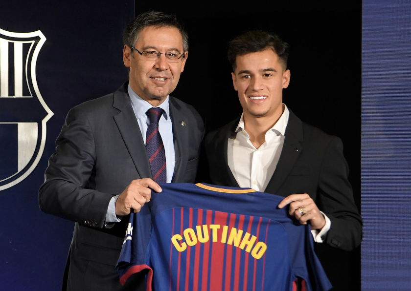 Philippe Coutinho lors de sa signature au FC Barcelone en provenance de Liverpool