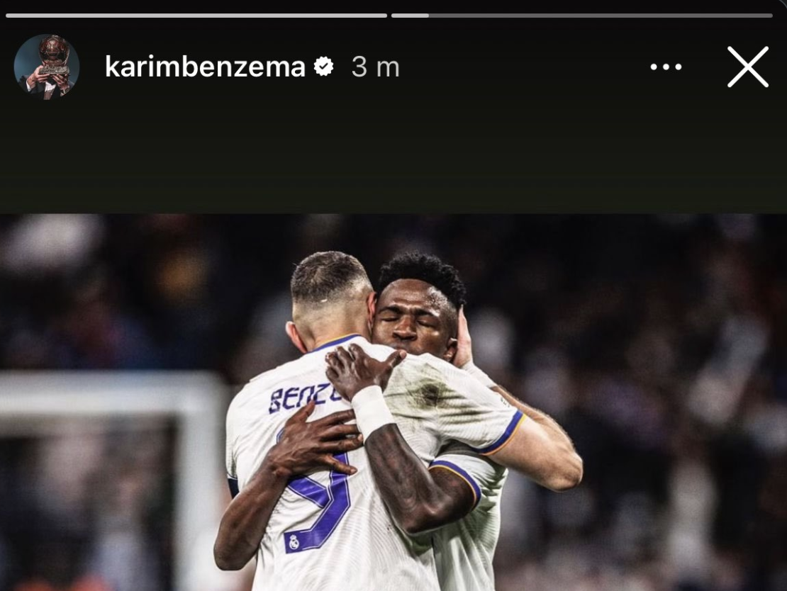 Post Instagram de Karim Benzema en soutient à Vinicius Junior après le Ballon d’Or 2024